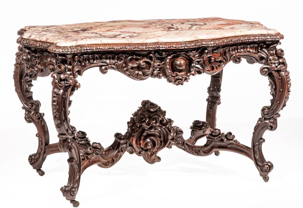 CARVED ROSEWOOD CENTER TABLE, PROB.