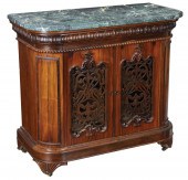 CARVED ROSEWOOD COMMODE, LABEL