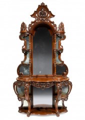 CARVED ROSEWOOD ETAGERE, ATTR.
