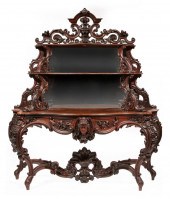 CARVED ROSEWOOD ETAGERE CONSOL