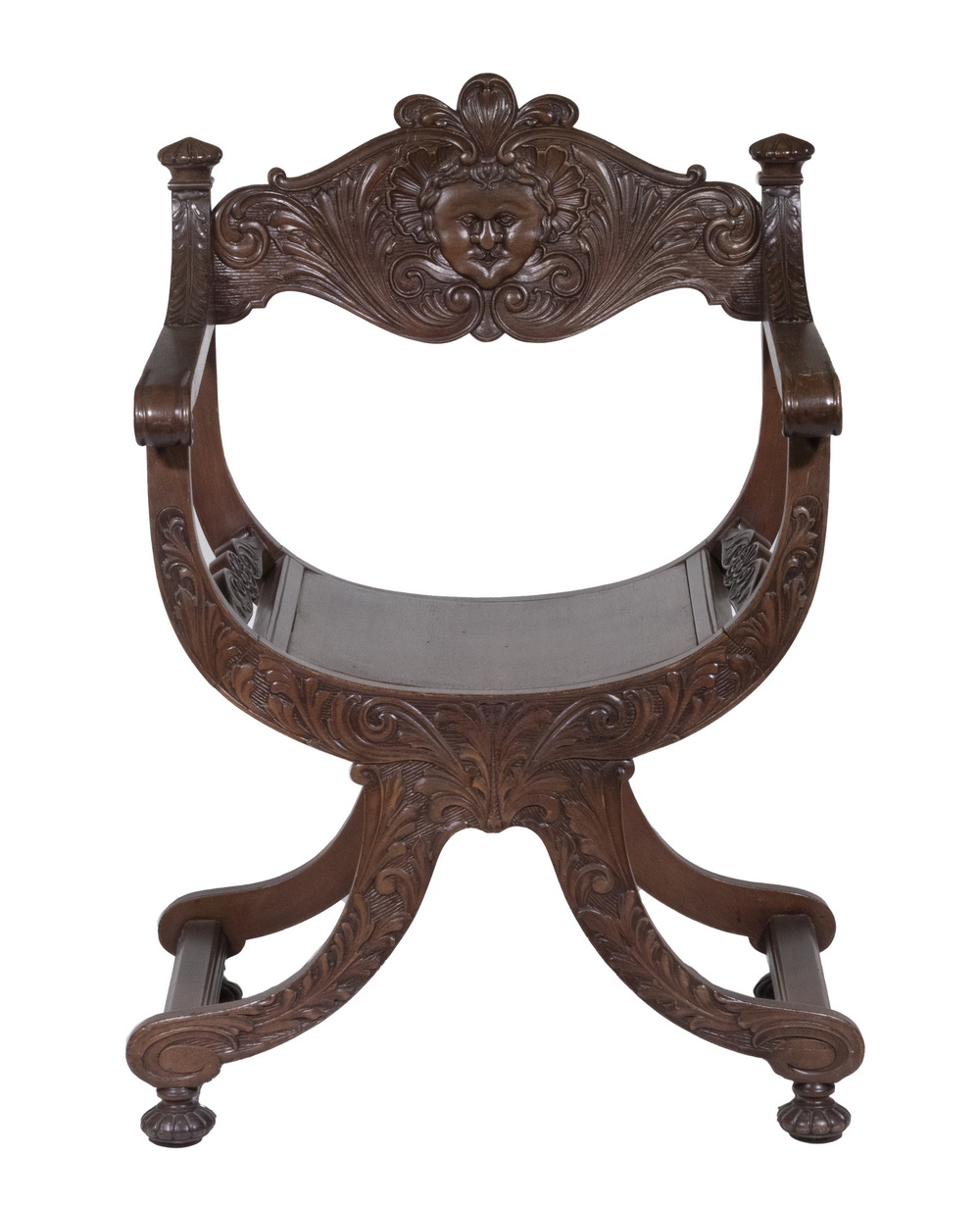 CARVED SAVONAROLA CHAIR Late 19th