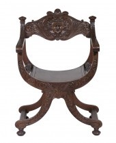 CARVED SAVONAROLA CHAIR Late 1