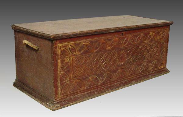 CARVED SEAMAN'S CHEST: The front