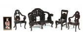 ***CARVED SETTEE AND THREE CHA