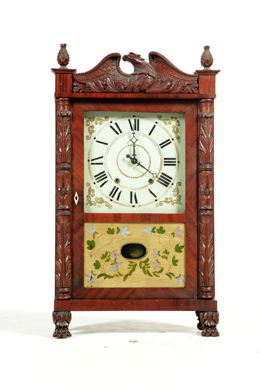 CARVED SHELF CLOCK.  Atkins and