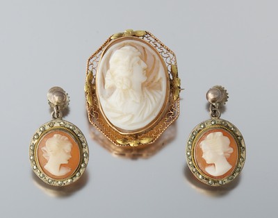 Carved Shell Cameo Earrings &
