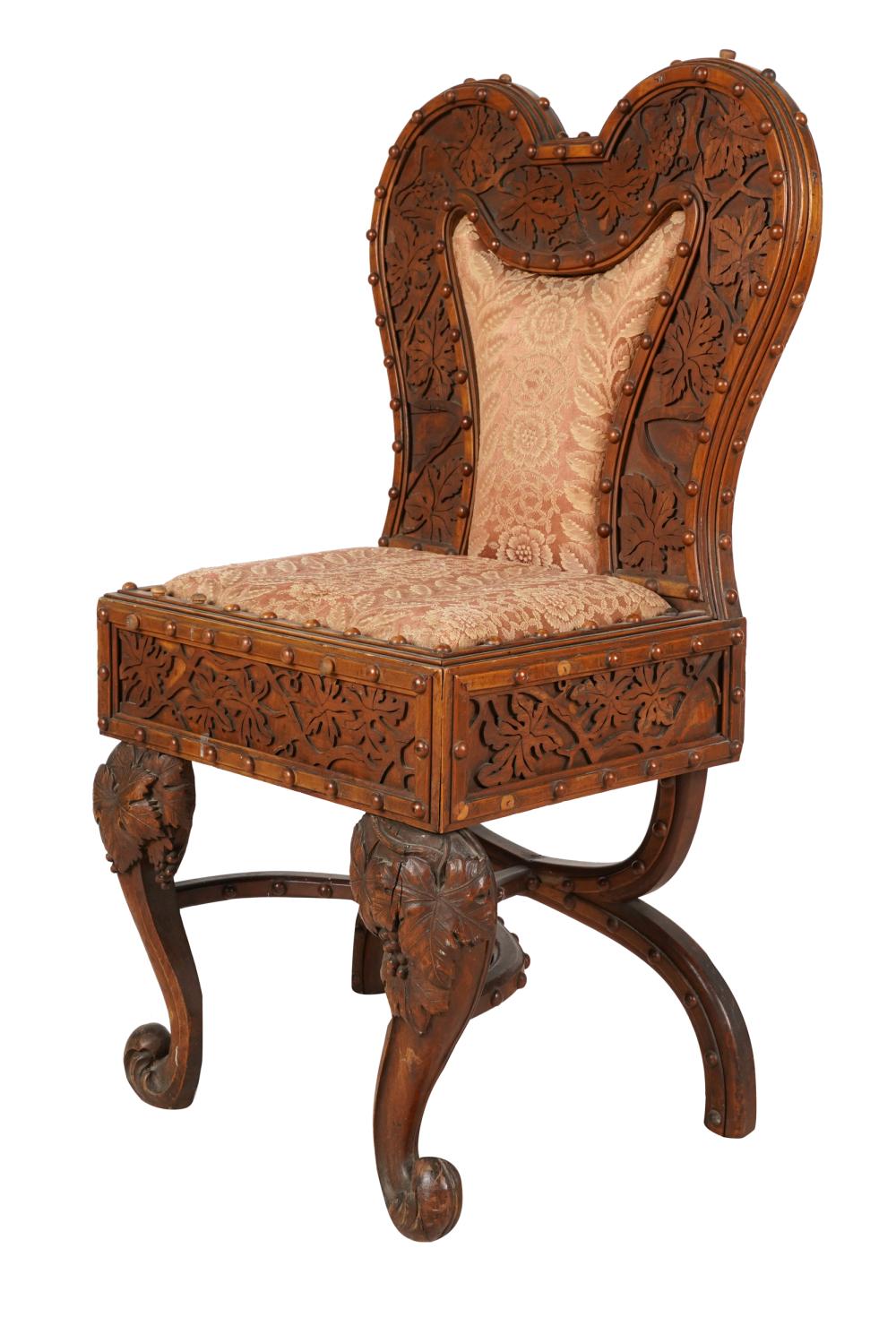 CARVED SIDE CHAIRupholstered seat