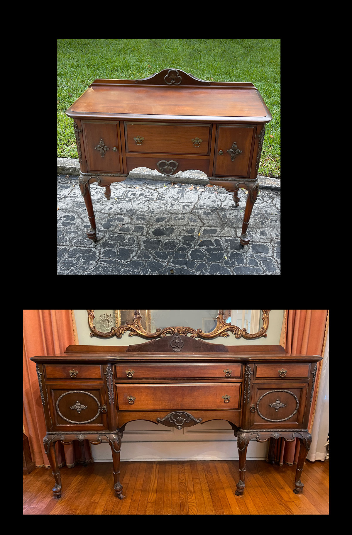 CARVED SIDEBOARD & BUFFET: Both