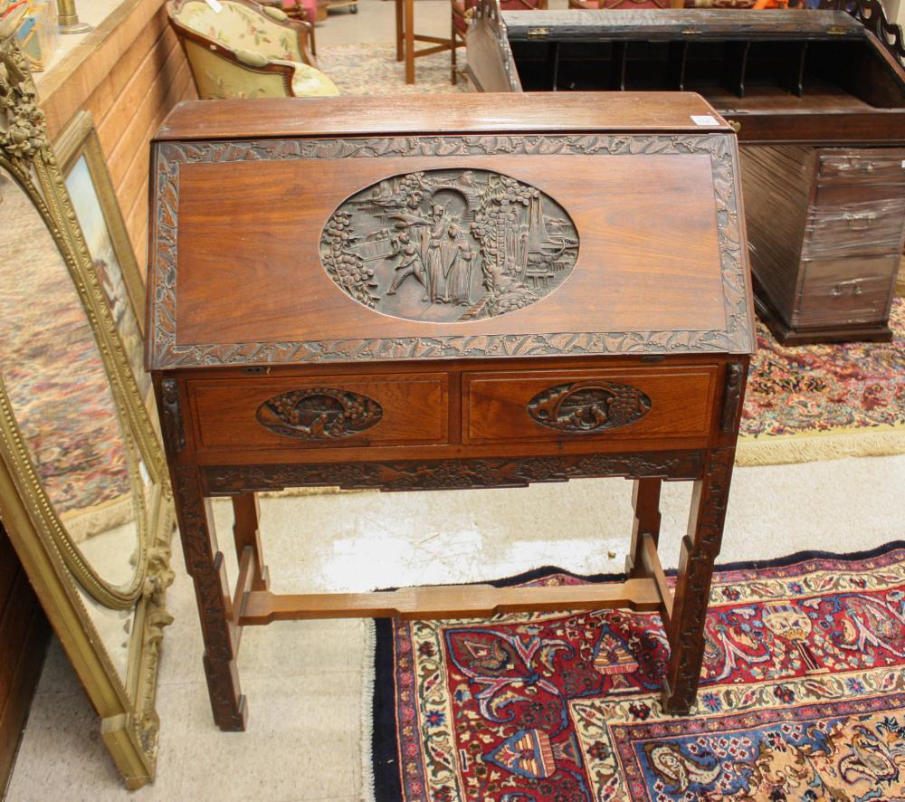 CARVED SLANT-FRONT TEAKWOOD
