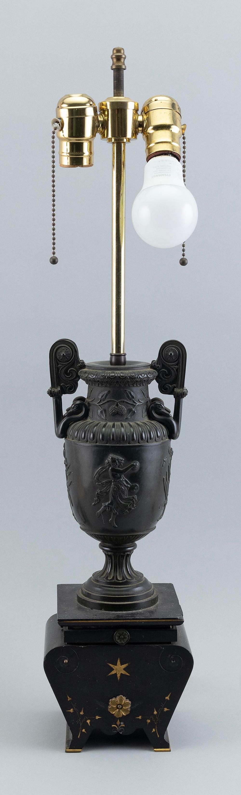 CARVED SLATE TABLE LAMP LATE