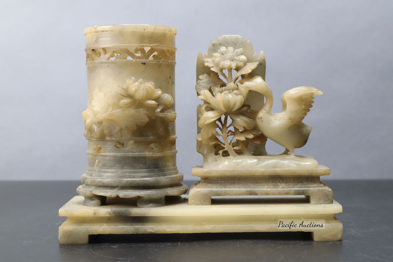 CARVED SOAPSTONE BRUSH HOLDER
