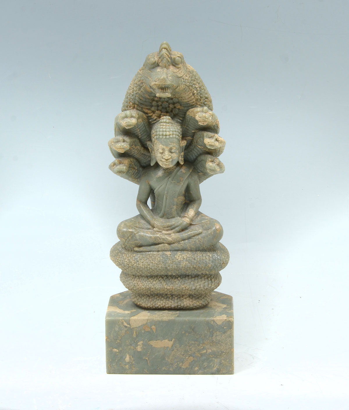 CARVED SOAPSTONE BUDDHA & NAGA
