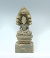 CARVED SOAPSTONE BUDDHA & NAGA