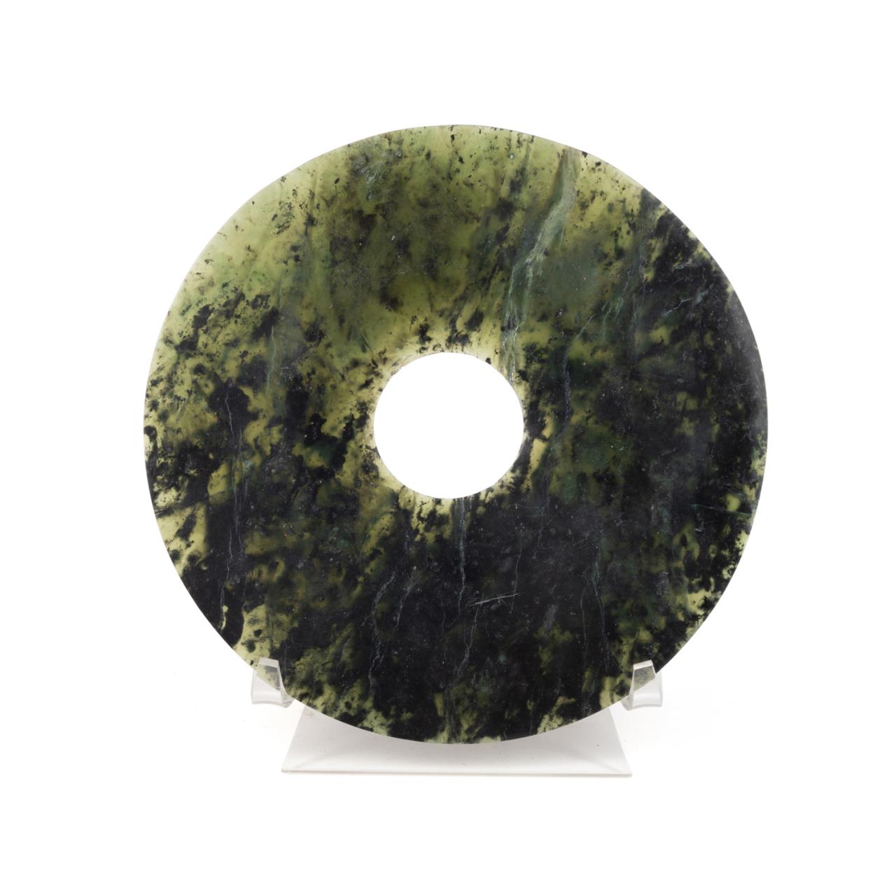 CARVED SPINACH JADE BI DISK ON