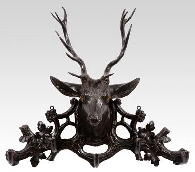 Carved stag head hat rack, Black