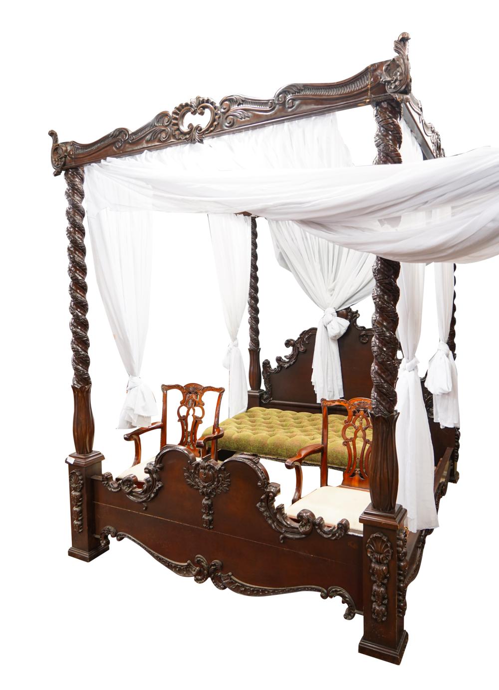CARVED STAINED MAHOGANY CANOPY