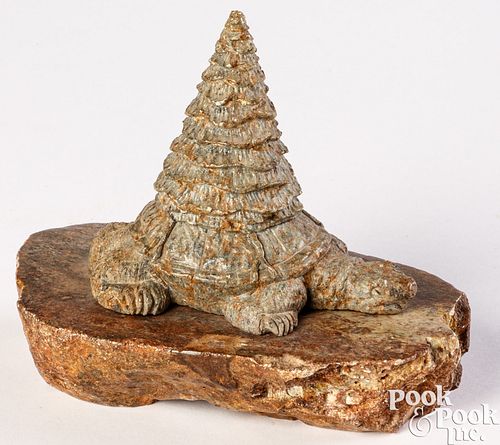 CARVED STEATITE STONE TURTLE WITH