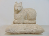 CARVED STONE CAT ON PILLOW, SI