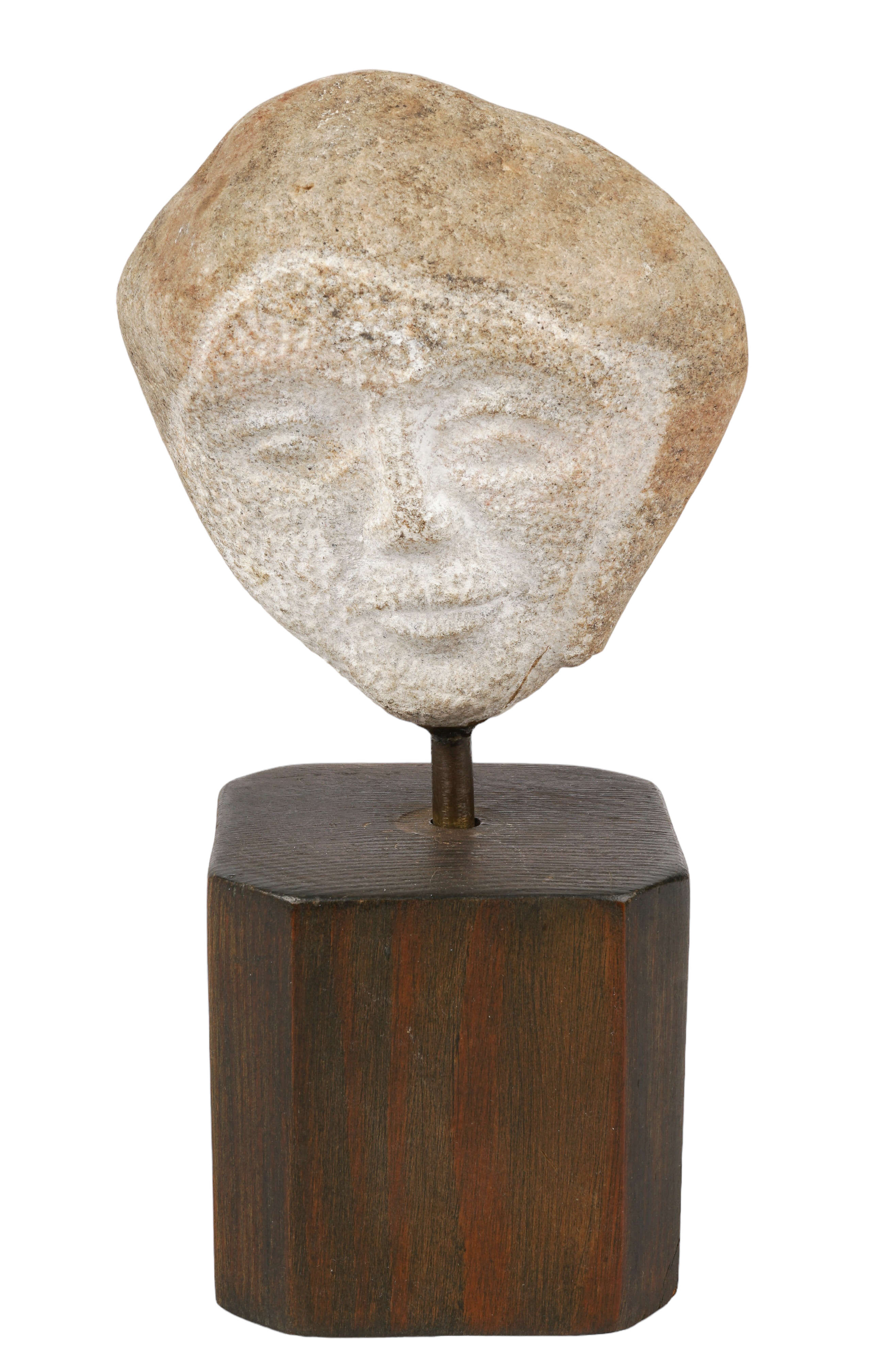 Carved stone head sculpture,