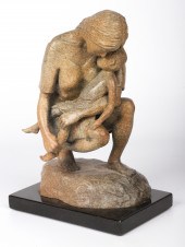 Carved stone sculpture, crouch