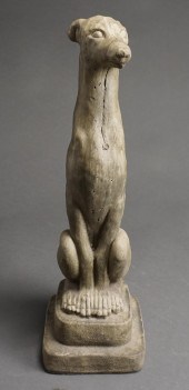 CARVED STONE SEATED WHIPPET, H