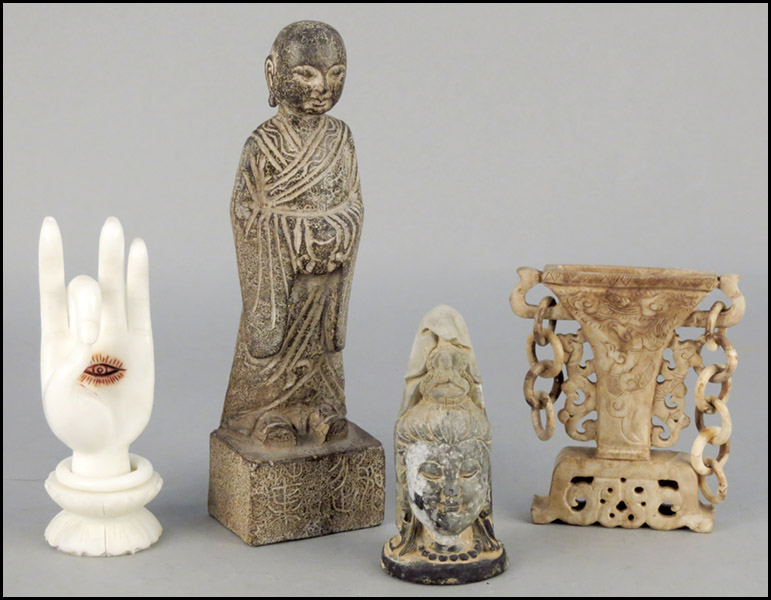 CARVED STONE STANDING BUDDHA.