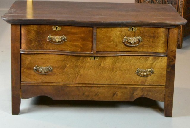 CARVED THREE DRAWER MAHOGONY WASH