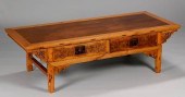 CARVED TIBETAN TABLE & BRONZE