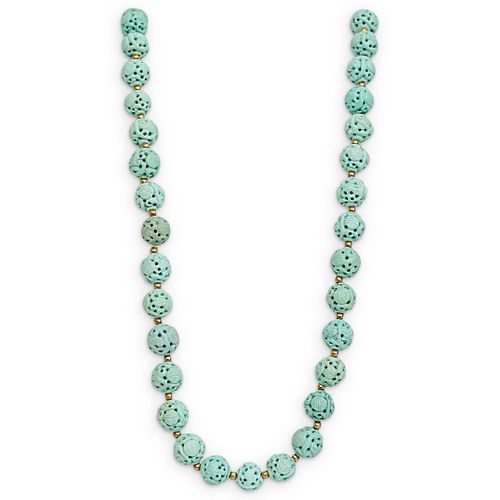 CARVED TURQUOISE & GOLD BEADED