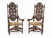 CARVED WALNUT ARMCHAIRSPair of