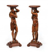 CARVED WALNUT FIGURAL PEDESTAL