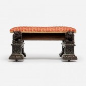 CARVED WALNUT FOO DOG FOOTREST