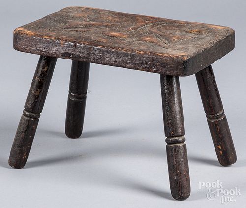 CARVED WALNUT FOOTSTOOL, LATE