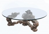 CARVED WALNUT & GLASS COFFEE T