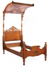 CARVED WALNUT HALF-TESTER BEDA
