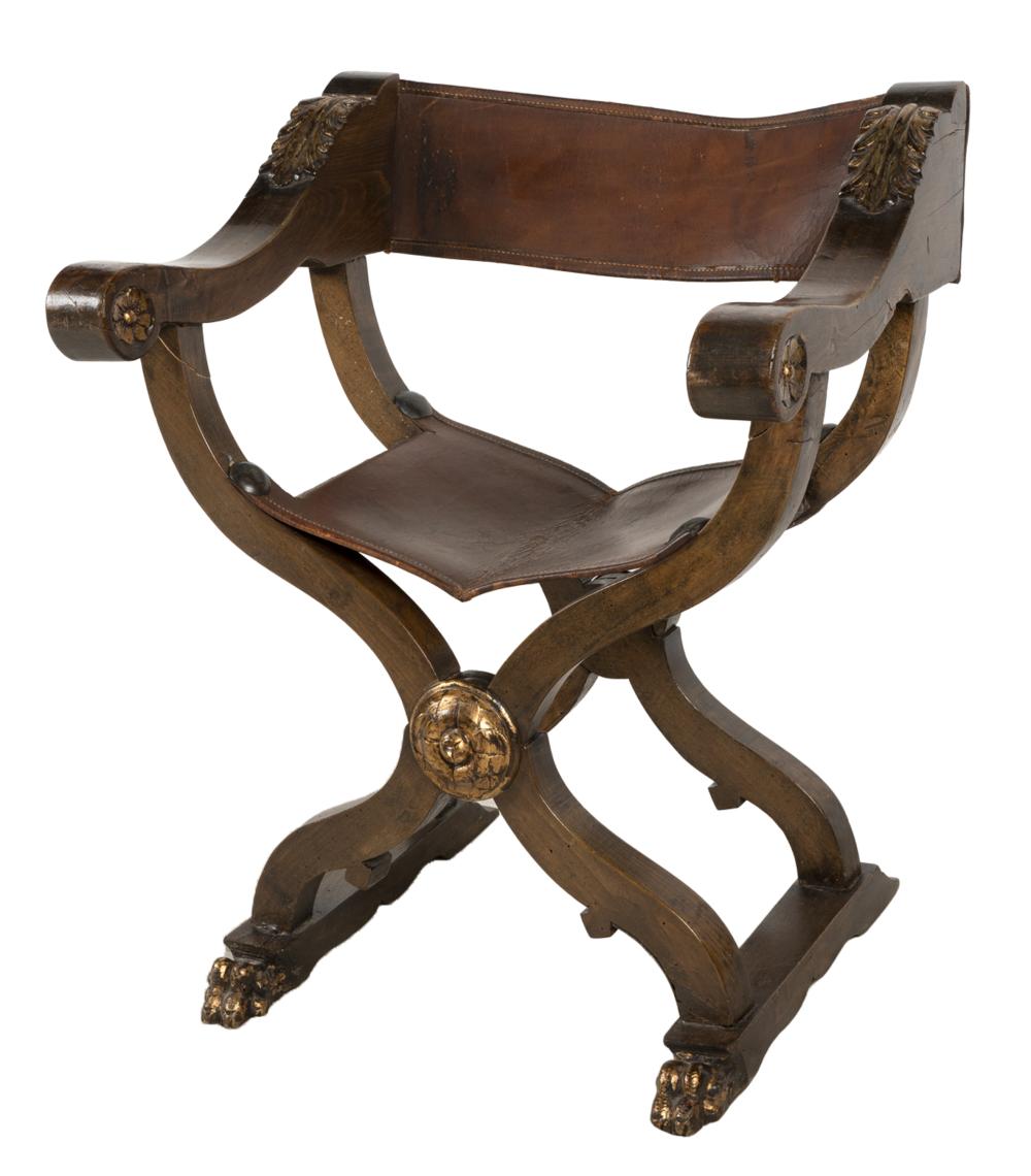 CARVED WALNUT & LEATHER