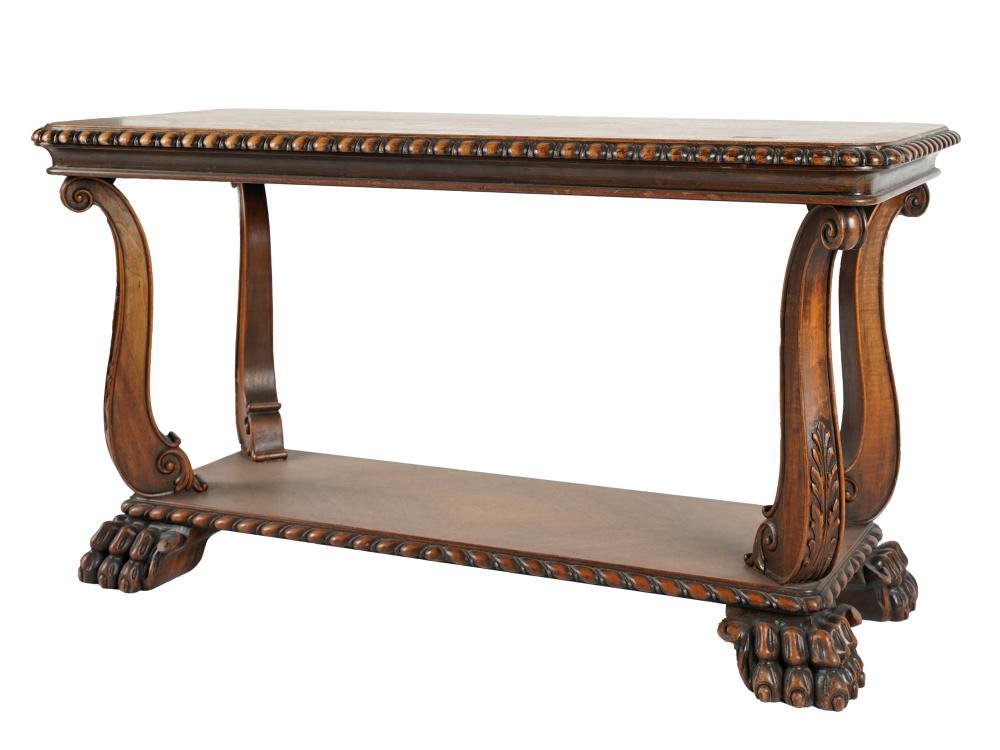 CARVED WALNUT & MAHOGANY TWO TIERED