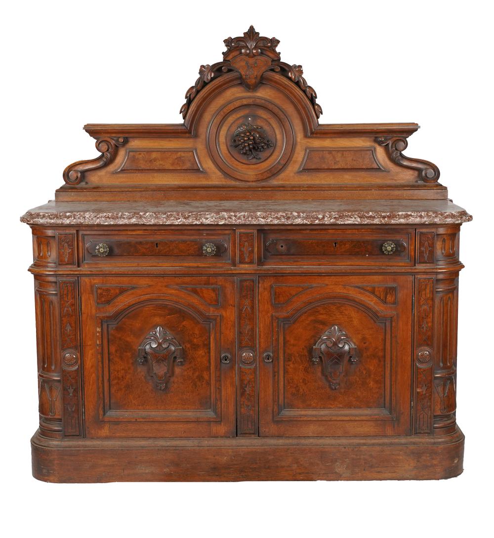 CARVED WALNUT MARBLE-TOP SIDE