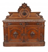 CARVED WALNUT MARBLE-TOP SIDE