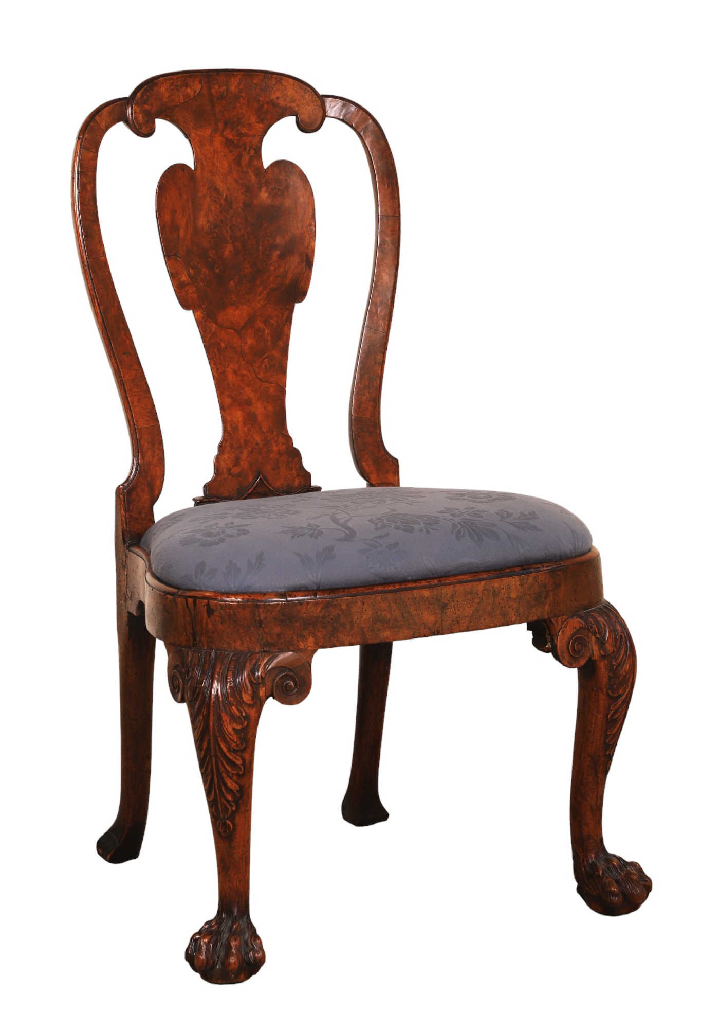 Carved walnut Queen Anne style side