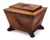 CARVED WALNUT SARCOPHAGUS-FORM