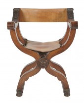 CARVED WALNUT SAVONAROLA CHAIR