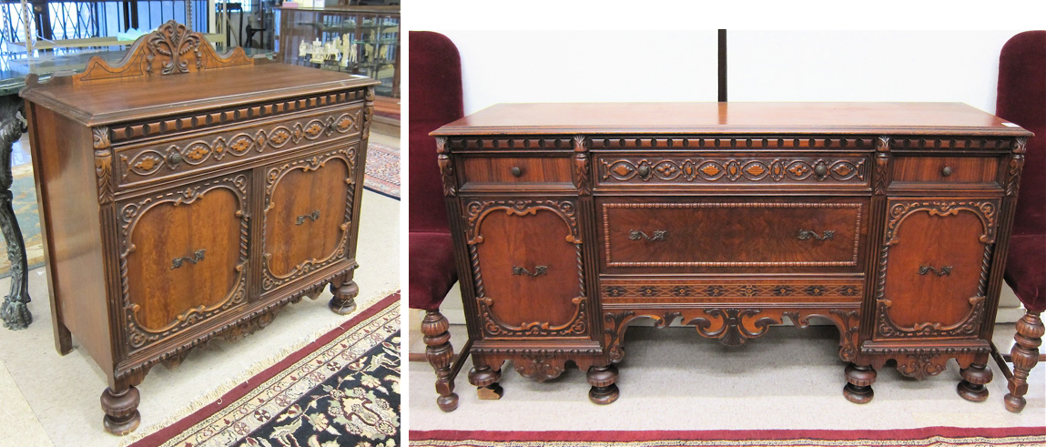 CARVED WALNUT SIDEBOARD AND