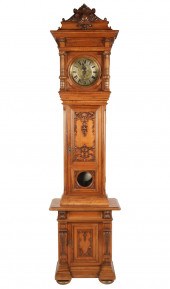 CARVED WALNUT TALL CASE CLOCKC