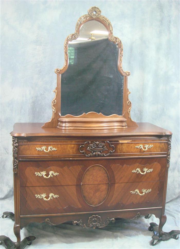 Carved walnut veneered bureau