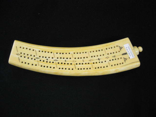 Carved Walrus Ivory Tusk Cribbage