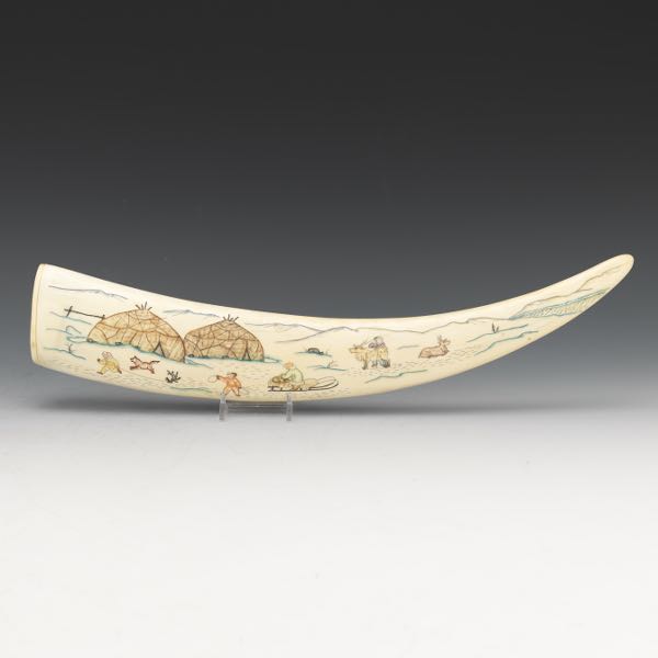 CARVED WALRUS SCRIMSHAW 17" long