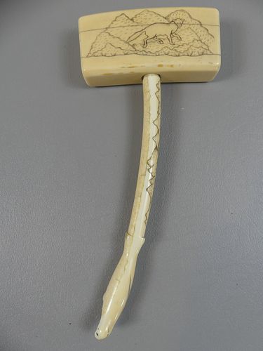 CARVED WALRUS SCRIMSHAW BONE