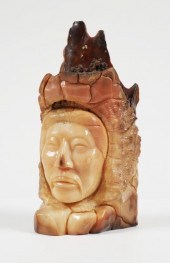 CARVED WALRUS TUSK ESKIMO FACE