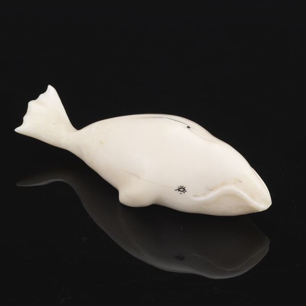 CARVED WALRUS TUSK WHALE 1 ¼" x 3
